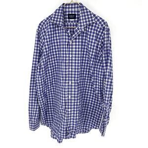 Ledbury Men's Dress Shirt Long Sleeve Piunk and Blue Micro Plaid Size 17.5